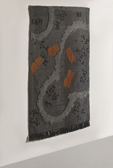 Artistic Nuragic tapestry, design by Roberto Sironi, natural wool, made by Mariantonia Urru, contemporary Sardinian craft